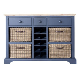 Statement Furniture Florence Sideboard With Wine Rack, 3 Drawers And Storage Baskets - Navy Blue - thumbnail 2