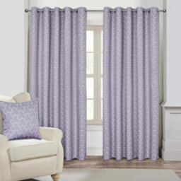 "Homescapes Lilac Geometric Jacquard Blackout Eyelet Curtain Pair, 90 X 72"""