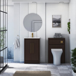 Royal Bathrooms Livora 500mm Black Woodgrain Floor Standing Vanity Unit 2 Door With Minimalist Basin & Brushed Brass Handle - thumbnail 3