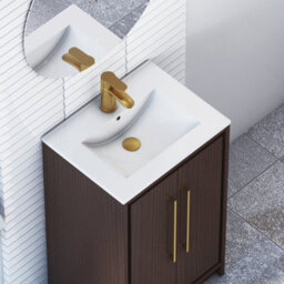 Royal Bathrooms Livora 500mm Black Woodgrain Floor Standing Vanity Unit 2 Door With Minimalist Basin & Brushed Brass Handle - thumbnail 5