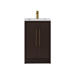 Royal Bathrooms Livora 500mm Black Woodgrain Floor Standing Vanity Unit 2 Door With Minimalist Basin & Brushed Brass Handle - thumbnail 6