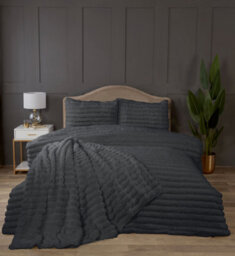 Rapport Home Chunky Ribbed Fur Polyester  Fur Duvet Set Single Charcoal