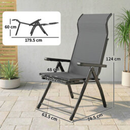 Outsunny Folding Reclining Garden Chairs Set Of 2 With Footrest, Dark Grey - thumbnail 3