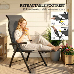 Outsunny Folding Reclining Garden Chairs Set Of 2 With Footrest, Dark Grey - thumbnail 5