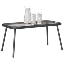 Walplus Coffee Table Black 90 X 45 X 43 Cm Poly Rattan, Glass - thumbnail 3