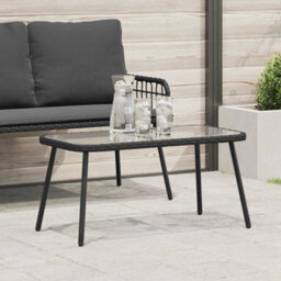 Walplus Coffee Table Black 90 X 45 X 43 Cm Poly Rattan, Glass