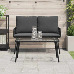Walplus Coffee Table Black 90 X 45 X 43 Cm Poly Rattan, Glass - thumbnail 4