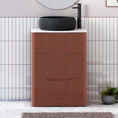 Royal Bathrooms Avenza 600mm Terracotta Clay Floor Standing Countertop Bathroom Vanity Unit 3 Drawer With Milan Black Basin