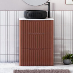 Royal Bathrooms Avenza 600mm Terracotta Clay Floor Standing Countertop Bathroom Vanity Unit 3 Drawer With Milan Black Basin - thumbnail 1