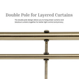 Lister Cartwright Double Curtain Fixed Pole Set With Antique Brass Ball Finials - 19mm And 28mm Metal Poles(150 Cm) - thumbnail 3