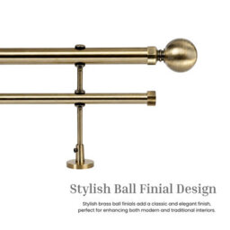 Lister Cartwright Double Curtain Fixed Pole Set With Antique Brass Ball Finials - 19mm And 28mm Metal Poles(150 Cm) - thumbnail 2