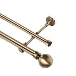 Lister Cartwright Double Curtain Fixed Pole Set With Antique Brass Ball Finials - 19mm And 28mm Metal Poles(150 Cm) - thumbnail 1