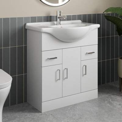 Affine 750mm Freestanding Vanity Unit Basin Sink Bathroom Furniture Storage Gloss White - image 1