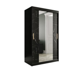Arte Sleek Black Geneva T1 Mirrored Sliding Door Wardrobe W1200mm H2000mm D620mm - Space-Saving, Gold Handles, Efficient Storage - thumbnail 1