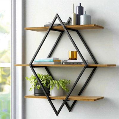 Floating Diamond Wall Shelf - 3 Tier Storage Rack - image 1