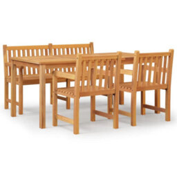 Berkfield 4 Piece Garden Dining Set Solid Wood Teak - thumbnail 2
