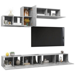 Berkfield 6 Piece Tv Cabinet Set Concrete Grey Engineered Wood - thumbnail 3