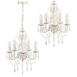 Valuelights Lille Cream Ornate Vintage Style Shabby Chic 5 Way Ceiling Light Chandelier With Acrylic Jewels