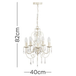 Valuelights Lille Cream Ornate Vintage Style Shabby Chic 5 Way Ceiling Light Chandelier With Acrylic Jewels - thumbnail 7