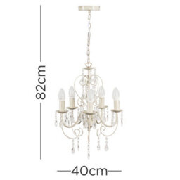 Valuelights Lille Cream Ornate Vintage Style Shabby Chic 5 Way Ceiling Light Chandelier With Acrylic Jewels - thumbnail 8
