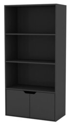 Urbn-Living Urbnliving Height 118Cm 4 Tier Wooden Bookcase Cupboard With Doors Storage Shelving Display Colour Black Door Black Cabinet Unit