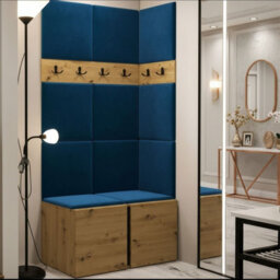 Orion I Hallway Set Artisan Oak Shoe Cabinet Hangers Blue Panels