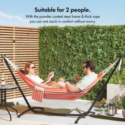 Vonhaus Hammock With Stand, Freestanding 2 Person Hammock With Adjustable Frame, Travel Bag For Garden, Beach, Camping & Outdoors - thumbnail 2