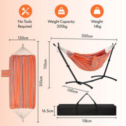 Vonhaus Hammock With Stand, Freestanding 2 Person Hammock With Adjustable Frame, Travel Bag For Garden, Beach, Camping & Outdoors - thumbnail 9