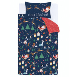 Catherine Lansfield Bedding Kids Santa's Christmas Wonderland Glow In The Dark Duvet Cover Set With Pillowcases Navy - thumbnail 5