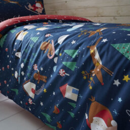 Catherine Lansfield Bedding Kids Santa's Christmas Wonderland Glow In The Dark Duvet Cover Set With Pillowcases Navy - thumbnail 4