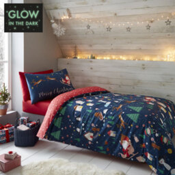 Catherine Lansfield Bedding Kids Santa's Christmas Wonderland Glow In The Dark Duvet Cover Set With Pillowcases Navy - thumbnail 1