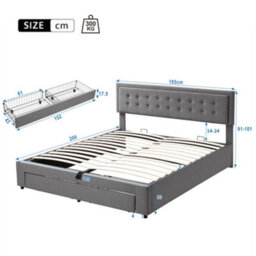 Abrihome Super King Size Bed-6Ft(180X200Cm), Velvet Fabric, Large Storage Space, With Slats And Headboard, Without Mattress, Grey - thumbnail 8