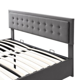 Abrihome Super King Size Bed-6Ft(180X200Cm), Velvet Fabric, Large Storage Space, With Slats And Headboard, Without Mattress, Grey - thumbnail 6
