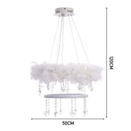 Living And Home Double Round Liner Feather Led Pendant Light Chandelier With Crystal In White Light - thumbnail 8