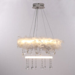Living And Home Double Round Liner Feather Led Pendant Light Chandelier With Crystal In White Light - thumbnail 3