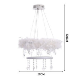 Living And Home Double Round Liner Feather Led Pendant Light Chandelier With Crystal In White Light - thumbnail 5