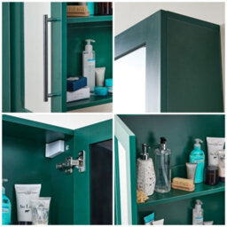 Homestylestore 900 X 650mm Dark Green Wall Mounted Mirrored Door Bathroom Cabinet And Chrome T Bar Handles - thumbnail 3