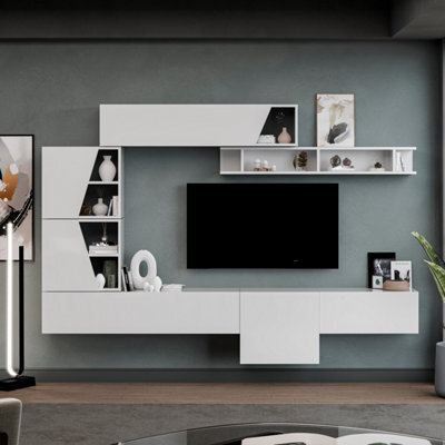 Decorotika Cruz Moduler Modern Tv Unit Wall Mount Customizable Layout High Gloss White - image 1