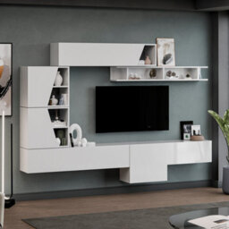 Decorotika Cruz  Moduler Modern Tv Unit Wall Mount Customizable Layout High Gloss White - thumbnail 3