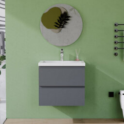 AVER-GROWTH 600mm Vanity Unit With Basin High Gloss Grey Resin Sink Wall Hung Bathroom Storage Cabinet Soft Close Hinges 2 Drawers - thumbnail 5
