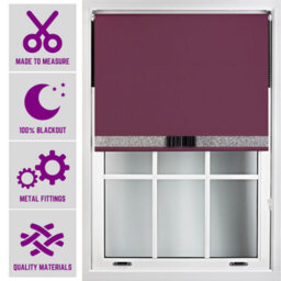 Furnished Made To Measure Blackout Blind With Silver Glitter, Black Bow And Metal Fittings - Aubergine (W)180Cm X (L)165Cm