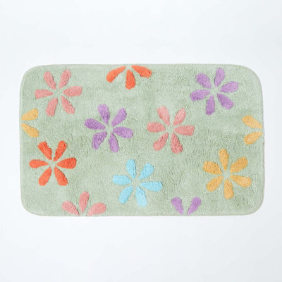 Homescapes Floral Multi Colour Cotton Bath Mat - image 1