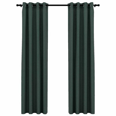 Berkfield Premium Linen-Look Blackout Curtains With Grommets 2Pcs Green 140X245Cm
