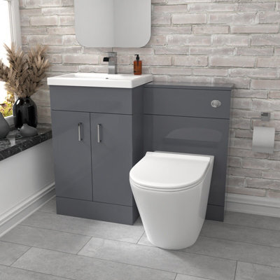 Nes Home Grey Vanity Basin Cabinet, Wc Unit & Rimless Toilet - image 1