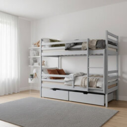 Kids Bunk Bed Modern Design Durable Construction Perfect For A Childs Room Easy To Assemble Comfortable And Safe Grey