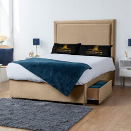 UKBEDFURNITURE Ascot Beige Plush Divan Bed With 2 Foot End Drawers & 26 Inch Headboard - thumbnail 1