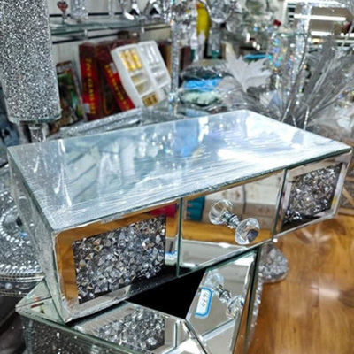 Biznest Crushed Crystal Mirrored Floating Wall- Mounted Shelf With 1 Drawer 15''x8''x4''