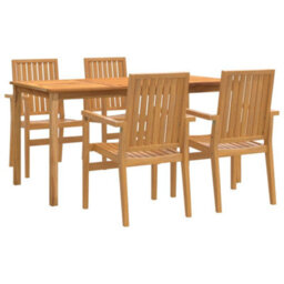 Berkfield 5 Piece Garden Dining Set Solid Wood Teak - thumbnail 2