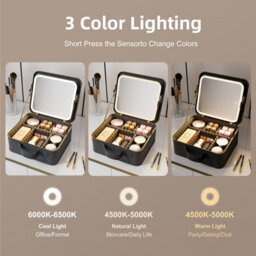 Fascinate Portable Hollywood Makeup Mirror Beauty Case 3-Color Led Dimmable Cosmetic Storage - thumbnail 2