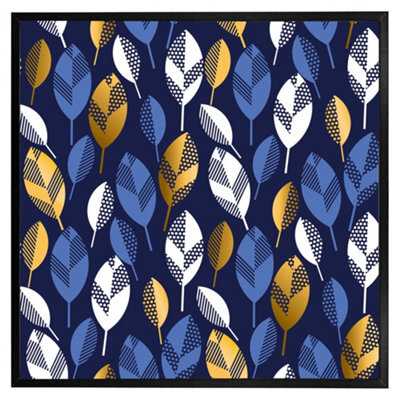 "Andrew Lee White, Blue & Gold Leaves On Navy Background (Picutre Frame) / 20X20"" / Brown" - image 1